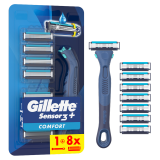 GILLETTE Sensor3 Comfort Maszynka do golenia dla mężczyzn i 8 ostrzy wymiennych 1 szt