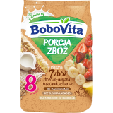 BOBOVITA Porcja Zbóż Kaszka mleczna 7 zbóż zbożowo-owsiana truskawka-banan od 8 miesiąca 210 g