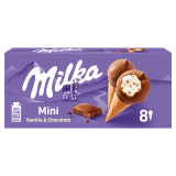 MILKA Mini rożki Lody waniliowe w polewie czekoladowej 8szt. 200 ml