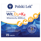POLSKI LEK Witamina D3+K2 2000 j.m. (15 tabl.) - suplement diety 4 g
