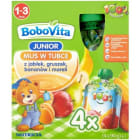 Mus z jabłek, gruszek, moreli i bananów w tubce po 14 miesiącu 100% OWOCÓW BOBOVITA 360g
