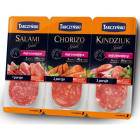 Tarczyński Wędliny dojrzewające to plasterki salami, chorizo i kindziuka.