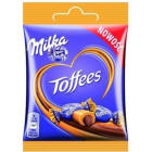 Milka Toffees - cukierki z nadzieniem czekoladowym. Wyprodukowane na bazie mleka alpejskiego.