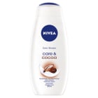 NIVEA Care & Cocoa Żel pod prysznic 500ml - kremowa konsystencja jedwabista piana.