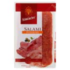 Salami pepperoni w plastrach – Sokołów to charakterystyczna wędlina z dodatkiem przypraw.