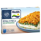 Frosta - Ryba z pieca ze szpinakiem mrożona. Soczysty filet z mintaja, zapiekany ze szpinakiem i śmietaną. 