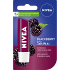 NIVEA pomadka Blackberry Shine 4,8g. Doskonałe nawilżenie, subtelny połysk i zapach jeżyn na ustach.