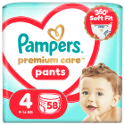 Pieluchomajtki Rozmiar 4 (9 15kg) 58 szt. Premium Care Pants PAMPERS 1.000szt