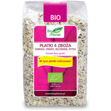 BIO PLANET Płatki 4 zboża (orkisz, owies, jęczmień i żyto) BIO