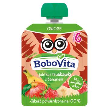 BOBOVITA 100% SMAKU Jabłka i truskawki z bananem po 6 miesiącu (tubka)