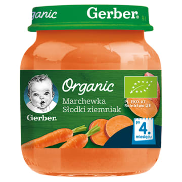 GERBER Organic Marchewka słodki ziemniak dla niemowląt po 4 miesiącu BIO