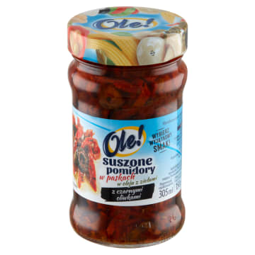 OLE! Pomidory suszone z czarnymi oliwkami w paskach z ziołami (w oleju)
