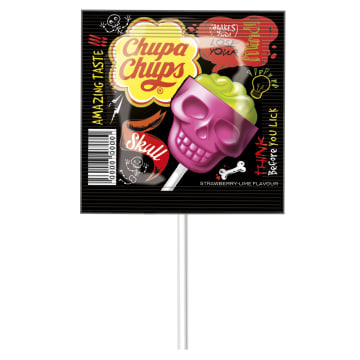 CHUPA CHUPS Lizak czaszka o smaku truskawkowo-limonkowym