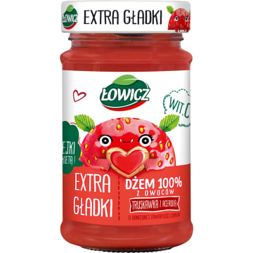 ŁOWICZ Dżem 100% z owoców extra gładki truskawka z acerolą