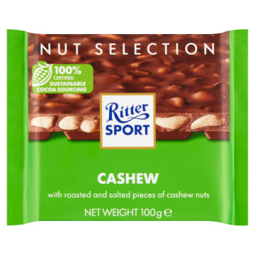 RITTER SPORT Czekolada mleczna z orzechami nerkowca 25%