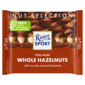 RITTER SPORT Czekolada mleczna z całymi orzechami laskowymi