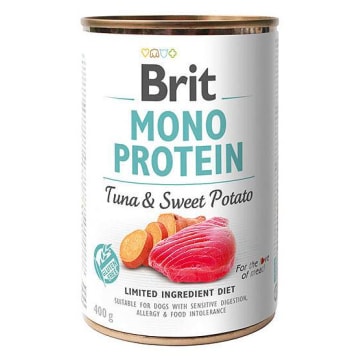 BRIT Mono Protein Mokry pokarm dla dorosłych psów wszystkich ras z tuńczykiem i słodkimi ziemniakami, puszka