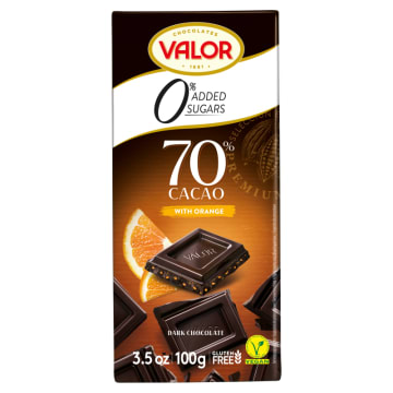 VALOR Czekolada ciemna 70% z pomarańczą bez dodatku cukrów (bezglutenowa)