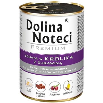 DOLINA NOTECI Premium Mokry pokarm dla dorosłych psów wszystkich ras z królikiem i żurawiną puszka
