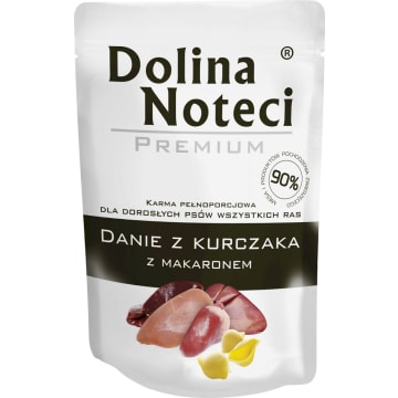 DOLINA NOTECI Premium Mokry pokarm dla dorosłych psów wszystkich z kurczakiem i makaronem saszetka