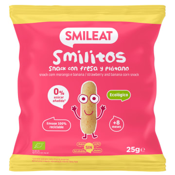 SMILEAT Ekologiczna przekąska kukurydziana o smaku truskawki i banana po 8 miesiącu BIO