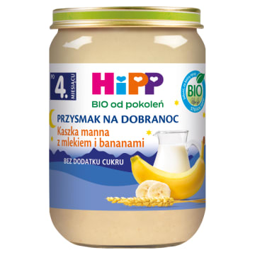 HIPP BIO od pokoleń Kaszka manna z mlekiem i bananami - po 4 miesiącu