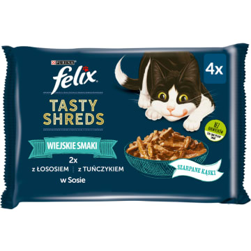 FELIX® Tasty Shreds Karma dla dorosłych kotów rybne smaki w sosie (4 x 80g)