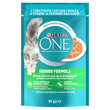 PURINA ONE Indoor Formuła Pokarm dla kota Tuńczyk i Zielona Fasolka