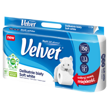 VELVET Delikatnie Biały Papier toaletowy 8 rolek