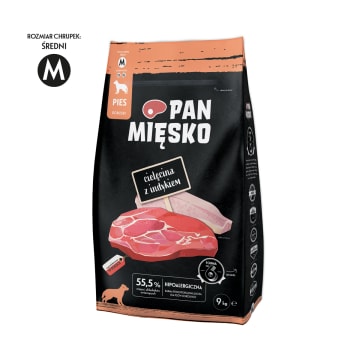 PAN MIĘSKO Suchy pokarm dla dorosłych psów z cielęciną i indykiem chrupki o rozmiarze M