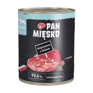 PAN MIĘSKO Mokry pokarm dla dorosłych psów z wieprzowiną i dzikiem puszka
