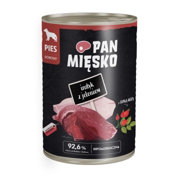 PAN MIĘSKO Mokry pokarm dla dorosłych psów z indykiem i jeleniem puszka