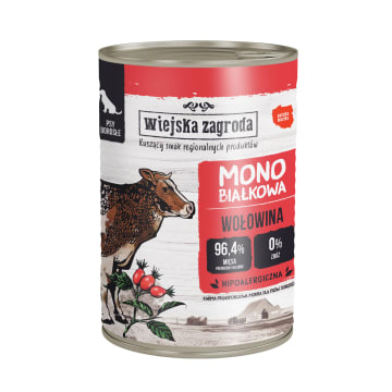 WIEJSKA ZAGRODA Mokry pokarm monobiałkowy dla dorosłych psów z wołowiną puszka