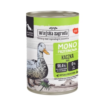 WIEJSKA ZAGRODA Mokry pokarm monobiałkowy dla dorosłych psów z kaczką puszka