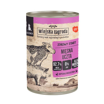 WIEJSKA ZAGRODA Mokry pokarm dla szczeniąt mięsna uczta puszka