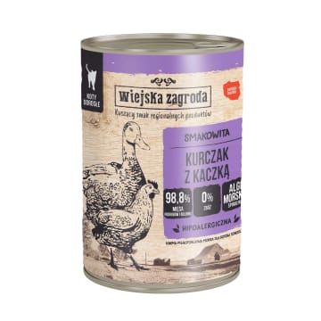 WIEJSKA ZAGRODA Mokry pokarm dla dorosłych kotów z kurczakiem i kaczką puszka