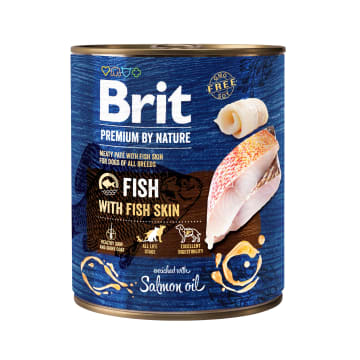 BRIT Premium By Nature Mokry pokarm dla dorosłych psów z rybą i rybią skórą puszka