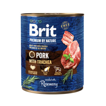 BRIT Premium By Nature Mokry pokarm dla dorosłych psów z wieprzowiną i tchawicą dla psów puszka