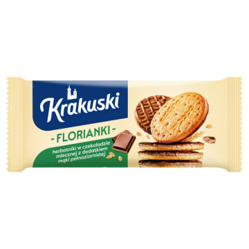 KRAKUSKI Florianki, Herbatniki w czekoladzie mlecznej z mąki pełnoziarnistej