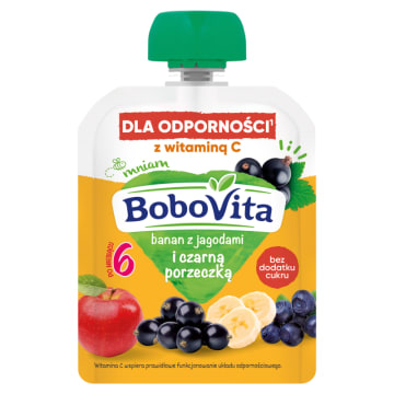 Mus banan z jagodami i czarną porzeczką po 6 miesiącu