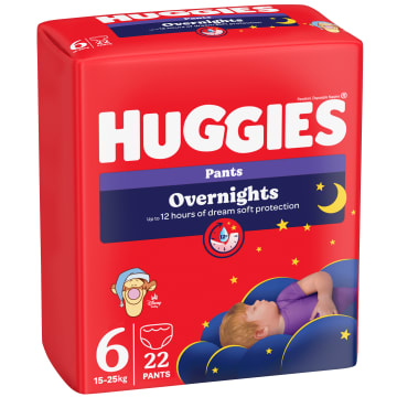 HUGGIES Overnights Pieluchomajtki na noc rozmiar 6 (15-25kg) 22szt.