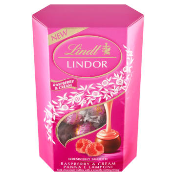 LINDT Lindor Praliny z mlecznej czekolady z nadzieniem malinowo-śmietankowym