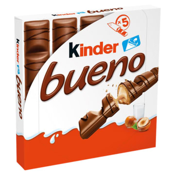 KINDER Bueno Wafel w mlecznej czekoladzie wypełniony mleczno-orzechowym nadzieniem 5 szt.