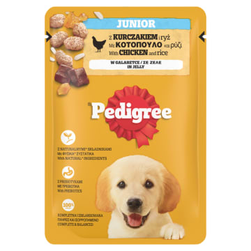 PEDIGREE Junior Pokarm dla Psów z Kurczakiem i Ryżem w Galaretce - Saszetka