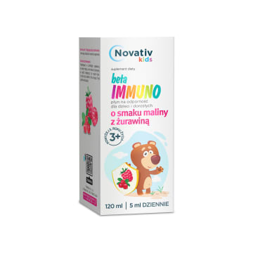 Novativ Kids Beta Immuno - płyn na odporność dla dzieci i dorosłych o sm. maliny z żurawiną (suplement diety)