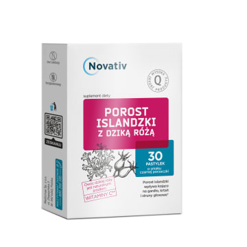 Novativ Porost islandzki z dziką różą - suplement diety o sm. czarnej porzeczki (30 past.)