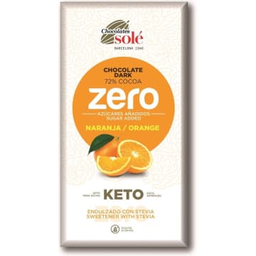 SOLE Czekolada gorzka 72% kakao bez dodatku cukru z pomarańczą ze stewią KETO
