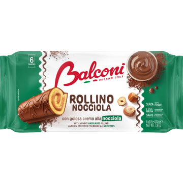 BALCONI ROLLINO NOCCIOLA Rolki biszkoptowe z kremem orzechowym w polewie