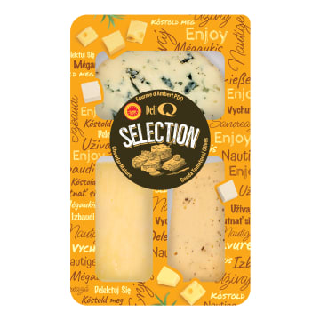 Zestaw serów (Cheddar Mature Gouda pomidory i oliwki ser pleśniowy Fourme d'Ambert AOP )