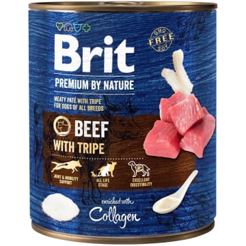 BRIT Premium By Nature Mokry pokarm dla dorosłych psów z wołowiną i flakami puszka